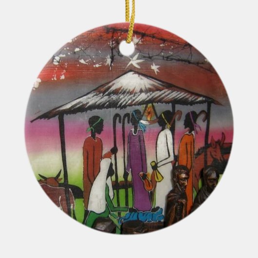 Afrikanische WeihnachtsGeburt Christis-Szene Keramik Ornament (Vorne)