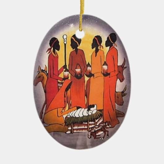 Afrikanische WeihnachtsGeburt Christis-Szene Keramikornament (Vorne)