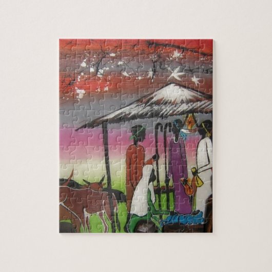 Afrikanische WeihnachtsGeburt Christis-Szene Puzzle (Vertikal)