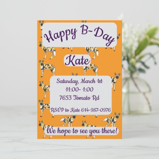 Afrikanische Wildhunde glücklich zum Geburtstag Einladung (Stehend Vorderseite)