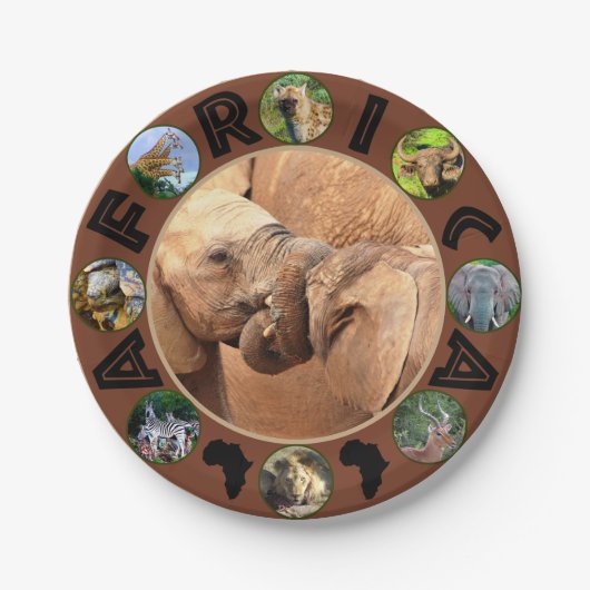 Afrikanische Wildlife Circle Collage Elephant Tug  Pappteller (Vorderseite)