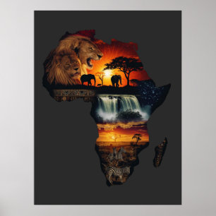 Afrikanische Wildlife-Safari-Collage Poster