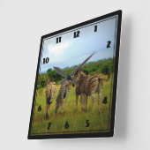Afrikanische Zebras in einer natürlichen Quadratische Wanduhr (Winkel)