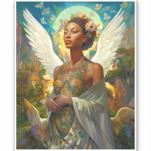 Afrikanischer Amerikaner Angel Goddess Fantasy Art Aufkleber (Vorderseite)