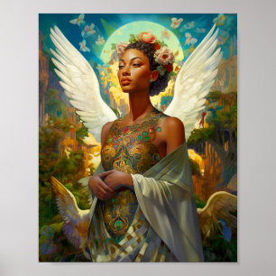 Afrikanischer Amerikaner Angel Goddess Fantasy Art Poster