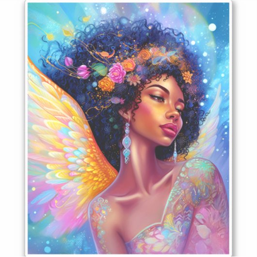 Afrikanischer Amerikaner Angel Lady Fantasy Art Aufkleber (Vorderseite)