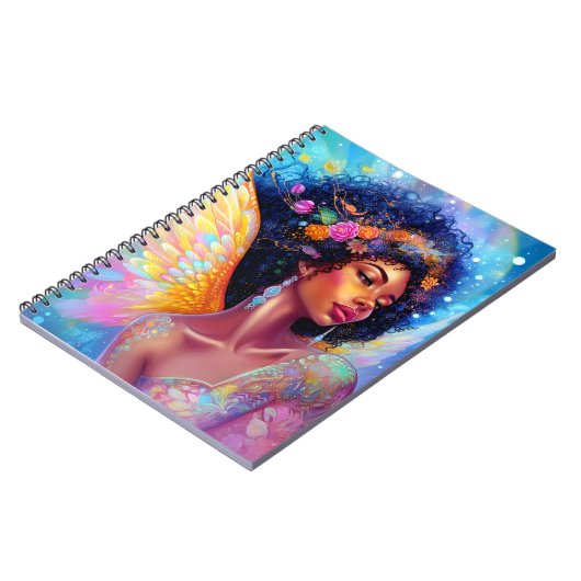 Afrikanischer Amerikaner Angel Lady Fantasy Art Notizblock (Linke Seite)