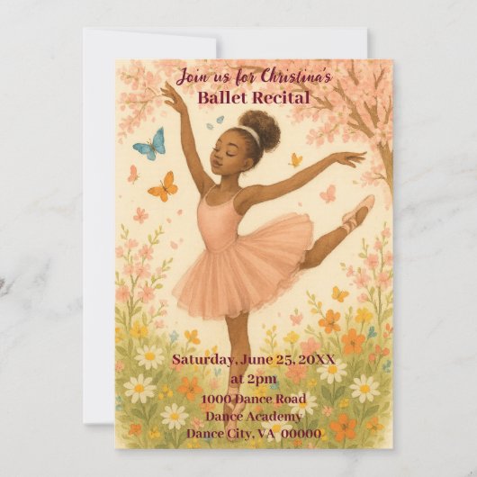 Afrikanischer Amerikaner Ballerina in Bloom Dance Einladung (Vorderseite)