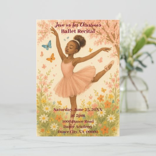 Afrikanischer Amerikaner Ballerina in Bloom Dance Einladung (Stehend Vorderseite)