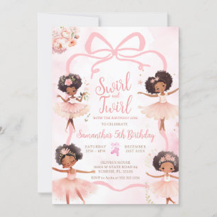 Afrikanischer Amerikaner Ballerina Tutu Pink Bow B Einladung