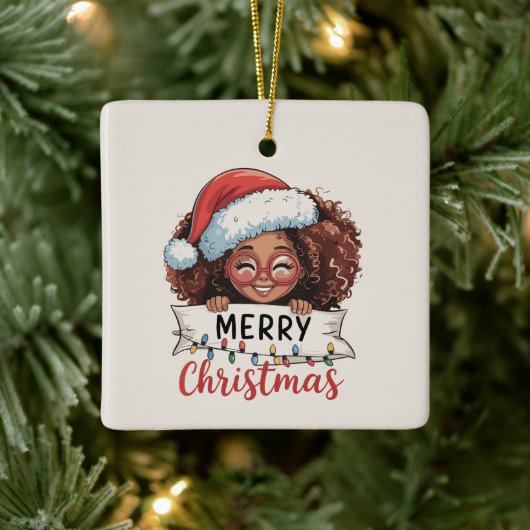 Afrikanischer Amerikaner froh Weihnachten Afrikani Keramikornament (Baum)
