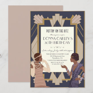 Afrikanischer Amerikaner Gatsby Art Deco Geburtsta Einladung