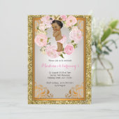 Afrikanischer Amerikaner Gold 1. Geburtstagseinlad Einladung (Stehend Vorderseite)