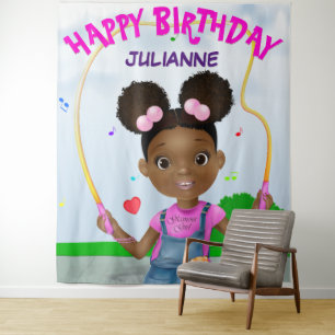 Afrikanischer Amerikaner Jumping Rope Happy Birthd Wandteppich