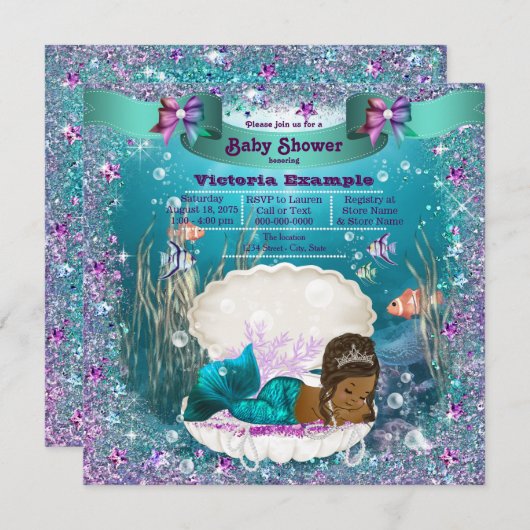 Afrikanischer Amerikaner Meerjungfrau Princess Bab Einladung (Vorne/Hinten)