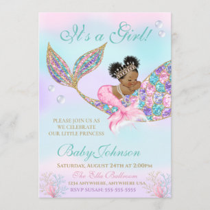 Afrikanischer Amerikaner Mermaid Baby SHower Glitz Einladung
