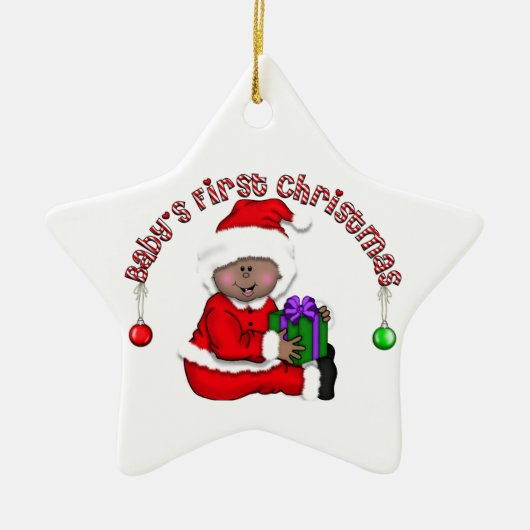 Afrikanischer Amerikaner Santa Baby 1. Weihnachtss Keramik Ornament (Vorne)