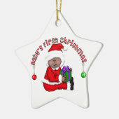 Afrikanischer Amerikaner Santa Baby 1. Weihnachtss Keramik Ornament (Links)