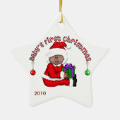 Afrikanischer Amerikaner Santa Baby 1. Weihnachtss Keramik Ornament (Hinten)