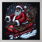Afrikanischer Amerikaner Santa Piloting Sleigh Poster (Vorne)