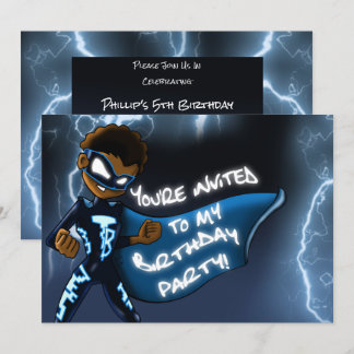 Afrikanischer Amerikanischer Boy Superhero Birthda Einladung