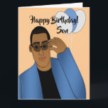Afrikanischer amerikanischer Handsome & Gifts Son  Karte<br><div class="desc">Diese coole Geburtstagskarte zeigt einen afroamerikanischen Mann mit einem blauen Anzug und einem schwarzen Shirt. Schicken Sie Ihrem Sohn eine Karte,  die zuverlässig ist und Ihre Nachricht so ausdrückt,  wie Sie es sich vorgestellt haben.</div>