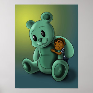 Afrikanischer Amerikanischer Junge und Teddybär Poster