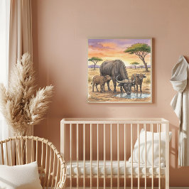 Afrikanischer Büffel Mama und Kälber Kinderzimmer Poster