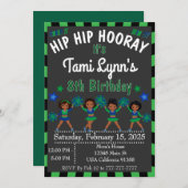 Afrikanischer Cheerleader Gymnastics Einladung (Vorne/Hinten)