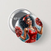 Afrikanischer Cheerleader in Red Watercolor Button (Vorne & Hinten)