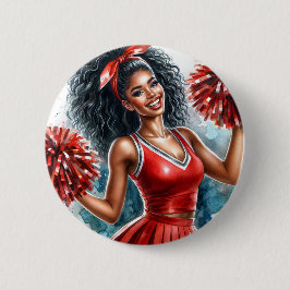 Afrikanischer Cheerleader in Red Watercolor Button