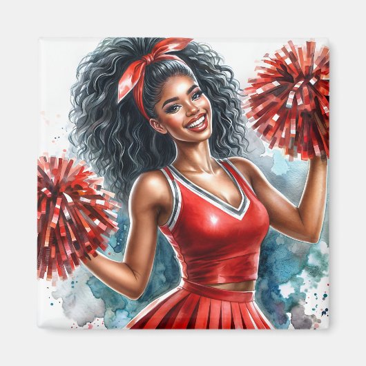 Afrikanischer Cheerleader in Red Watercolor Magnet (Vorne)