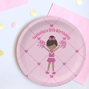Afrikanischer Cheerleader Pink Birthday Party Pappteller