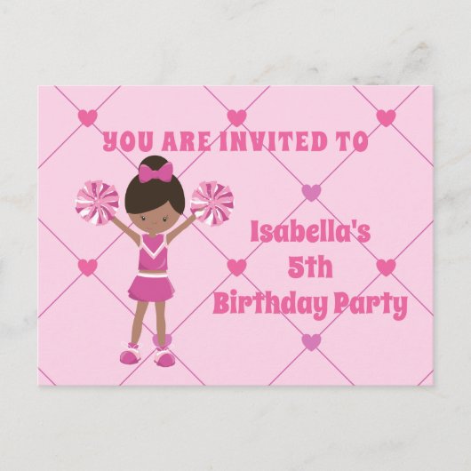 Afrikanischer Cheerleader Pink Birthday Party Postkarte (Vorderseite)