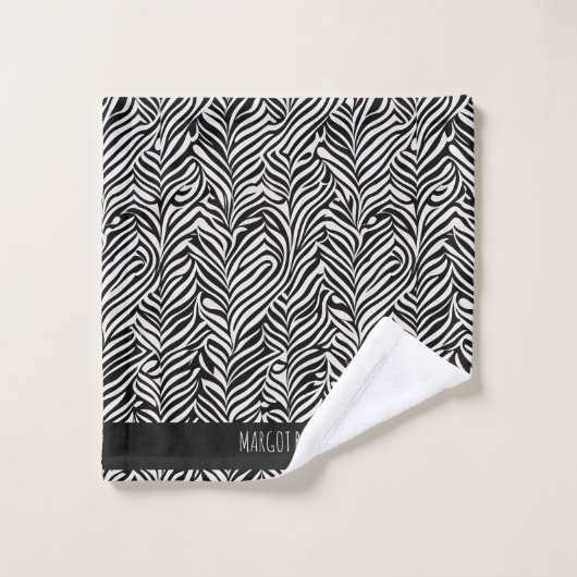 Afrikanischer Damast Subtile Schwarz-weißes Muster Badhandtuch Set (Waschlappen)
