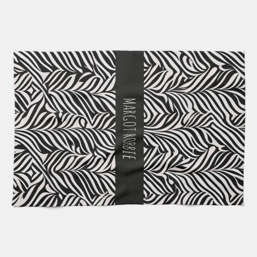 Afrikanischer Damast Subtile Schwarz-weißes Muster Geschirrtuch (Horizontal)