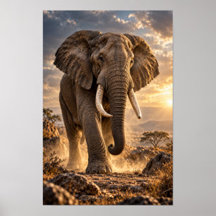 Afrikanischer Elefant bei goldenem Sonnenuntergang Poster