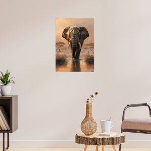 Afrikanischer Elefant bei Sunset - Illustration üb Poster