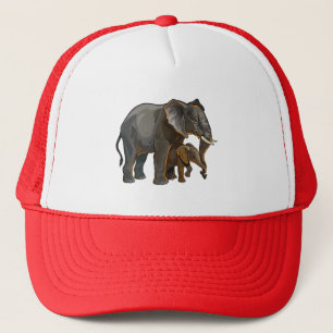 Afrikanischer Elefant mit Baby Truckerkappe