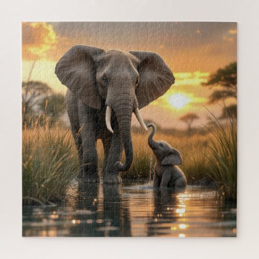 Afrikanischer Elefant mit ihrem Baby-Calf Puzzle (Vertikal)