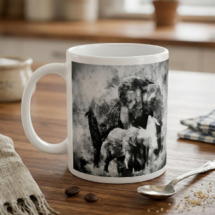 Afrikanischer Elefant mit schwarzem und weißem Kal Kaffeetasse