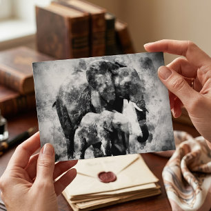 Afrikanischer Elefant mit schwarzem und weißem Kal Postkarte