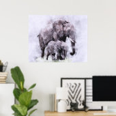 Afrikanischer Elefant mit Wasserfarbe Poster (Heimbüro)