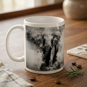 Afrikanischer Elefant Schwarz-Weiß-Aquarell Kaffeetasse
