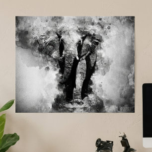 Afrikanischer Elefant Schwarz-Weiß-Aquarell Poster