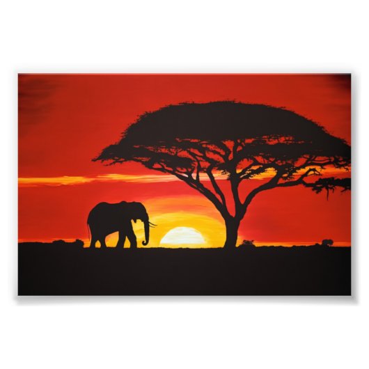Afrikanischer Elefant, Sonnenuntergang, Afrika, af Fotodruck (Vorne)