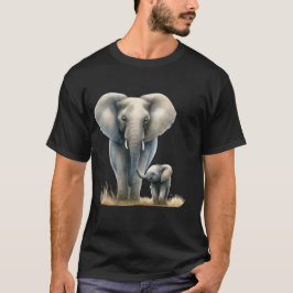 Afrikanischer Elefant und Baby in Wasserfarbe T-Shirt