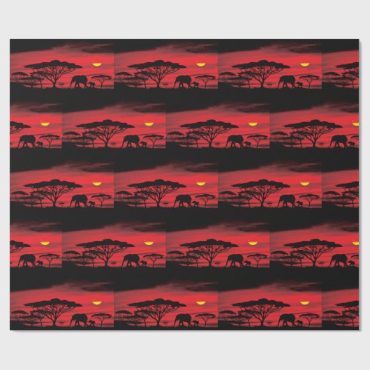 Afrikanischer Elefant und Serengeti Red Sun Set Geschenkpapier (Flach)