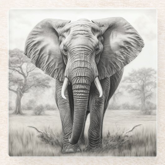 Afrikanischer Elefantenstift Zeichnend Glasuntersetzer (Vorderseite)