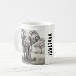 Afrikanischer Elefantenstift Zeichnend Kaffeetasse